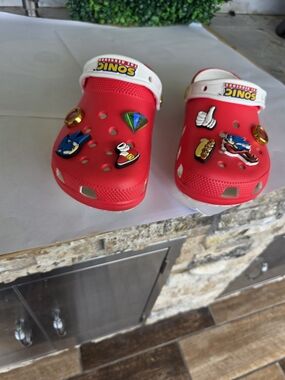 Kids Red Sonic Croc-Style Slip-On Clogs with Character Charms